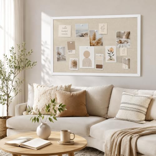 20"x30" White Framed Natural Wood Tone Bulletin Board, Pin Board