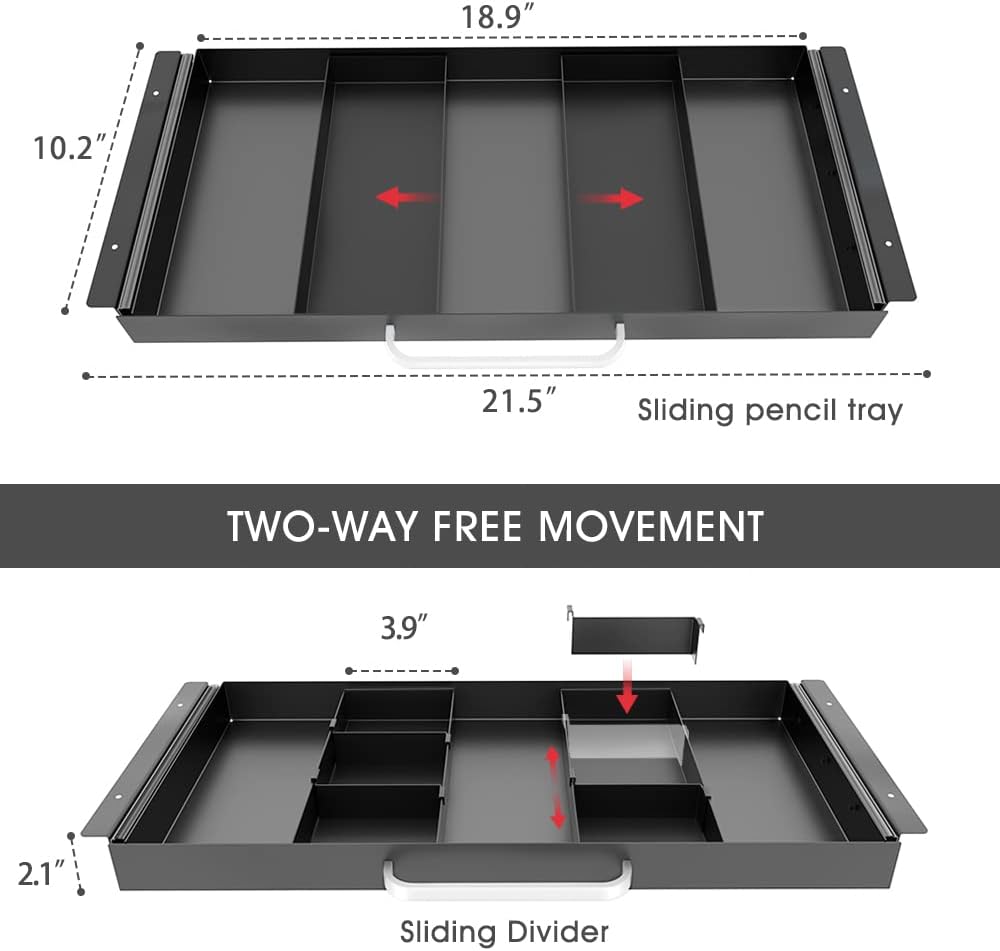 GOME Large Size Under Desk Slide out Pencil Drawer with Adjustable Space Divi...