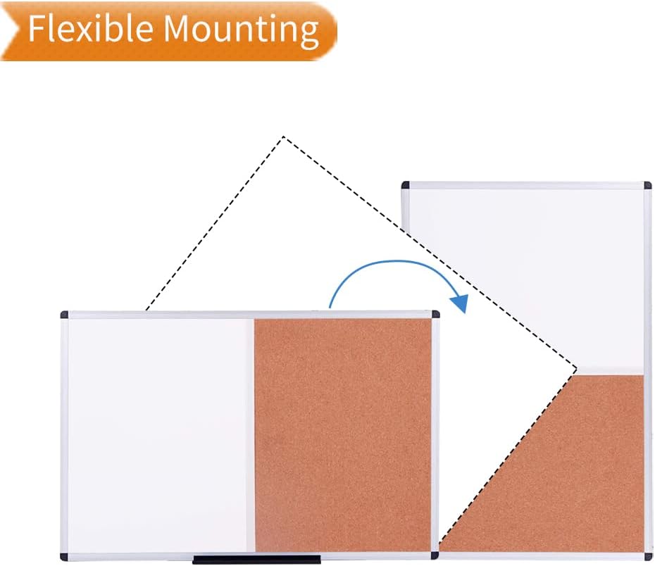 VIZ-PRO Magnetic White Board and Cork Board Combo for Wall, 36 x 24 inches