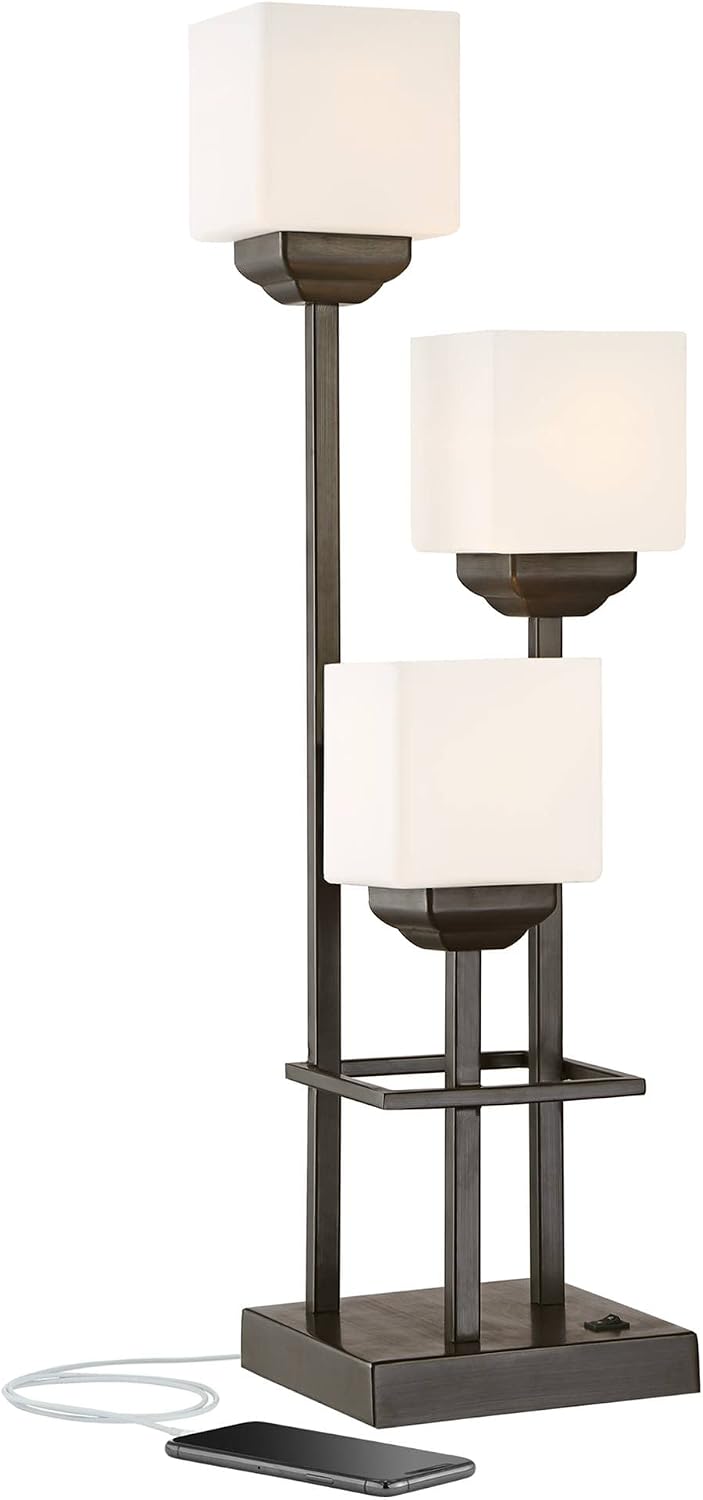 29 1/2" Tall Table Lamp USB 3-Light Bronze Brown Accent Modern Glass