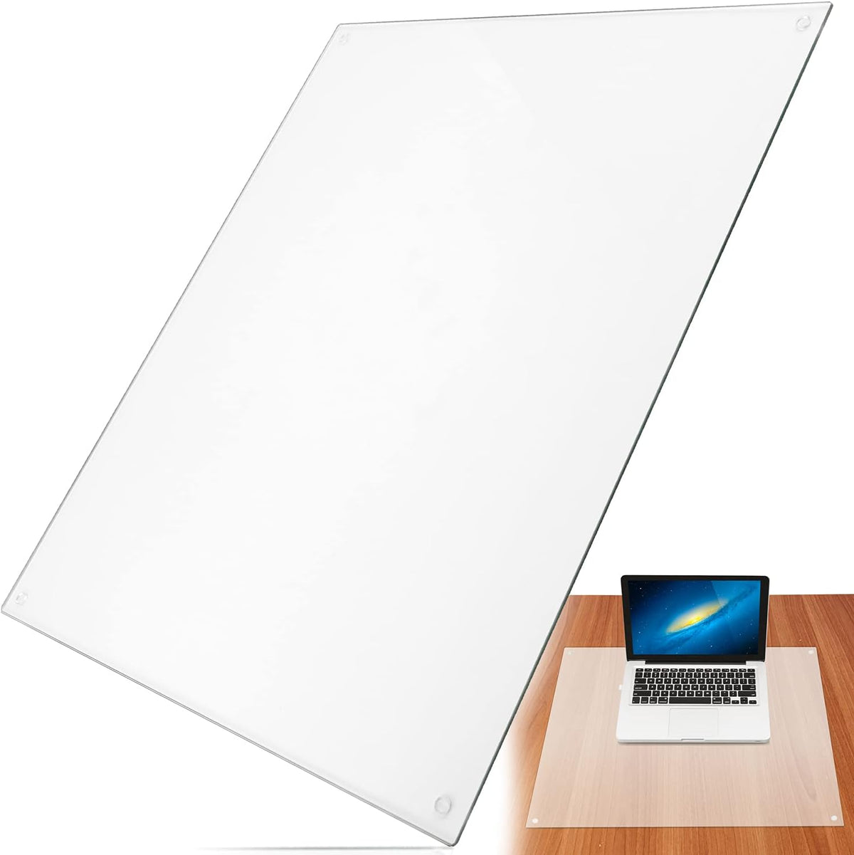 IMPRESA Clear Tempered Glass Desk Mat - 19 x 24 in, Clear - Table Protector &...