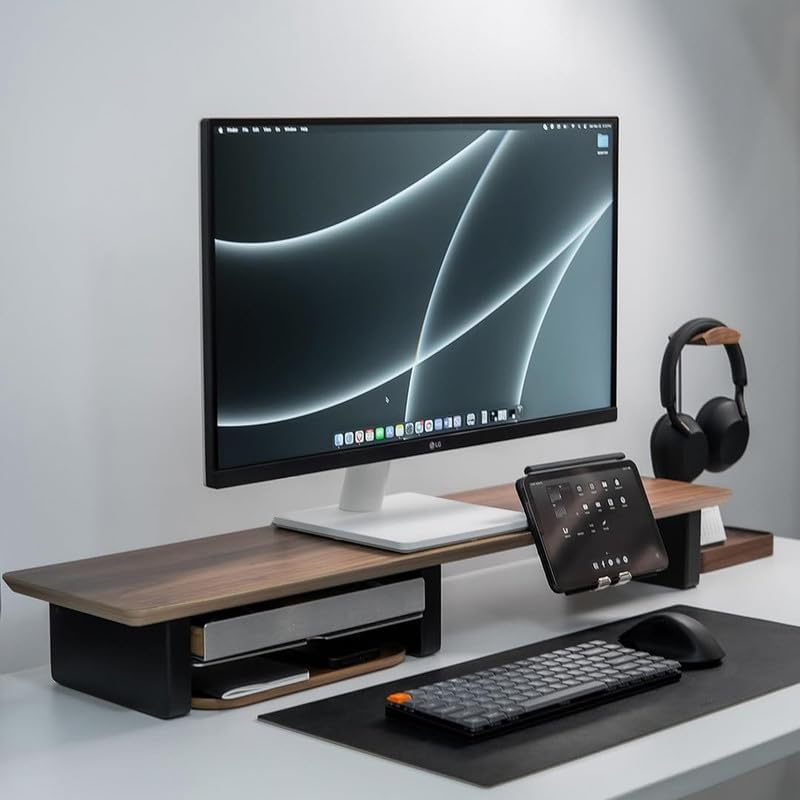 Raico Desk Cockpit Shelf Monitor Stand System Dual Screen Setup Wood Large De...