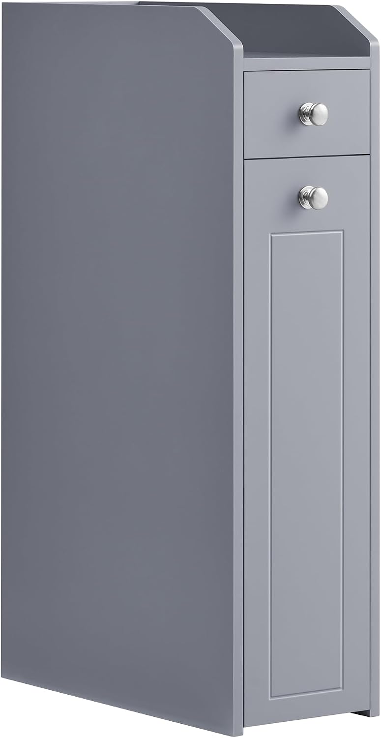 VASAGLE Small Bathroom Storage Cabinet, with Slide Out Drawers,Dove Gray