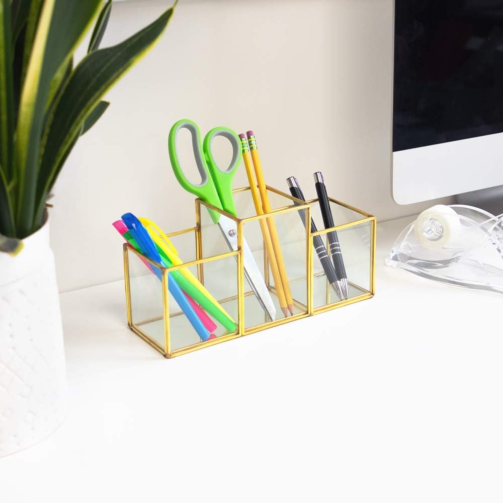 Isaac Jacobs 3-Compartment Organizer with Mirror Base 9.3"L x 3.1"W...