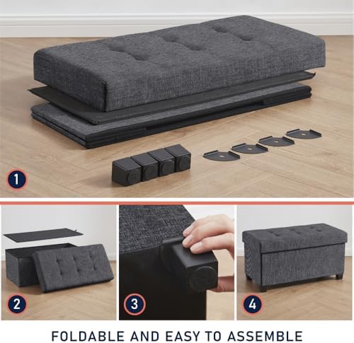Ornavo Home 30" Large Storage Ottoman Bench with Legs, Dark Gray