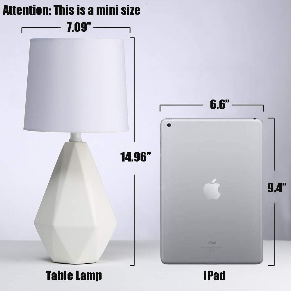 SOTTAE 15" Modern Small Ceramic Table Lamp, White Irregular Geometric Be...