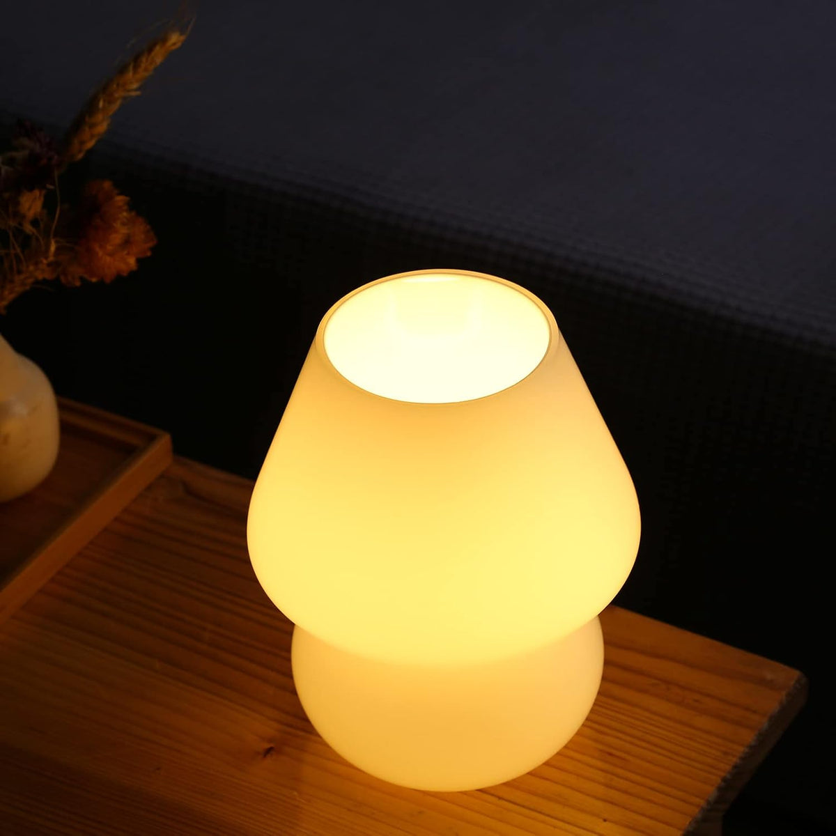 BSOD Mushroom lamp,Glass Mushroom Bedside Table Lamp Translucent Murano Vinta...