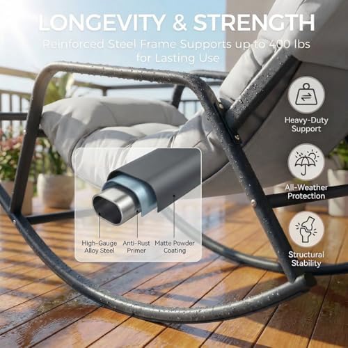 RADIATA Papasan Rocking Chair with Footrest, Outdoor Rocking Lounge Chair