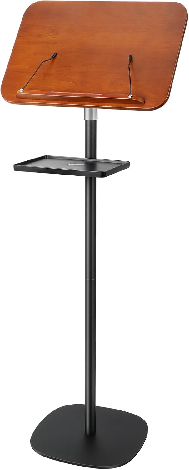 Lectern Podium Stand, Adjustable Height Wooden Podium Lectern with Tray
