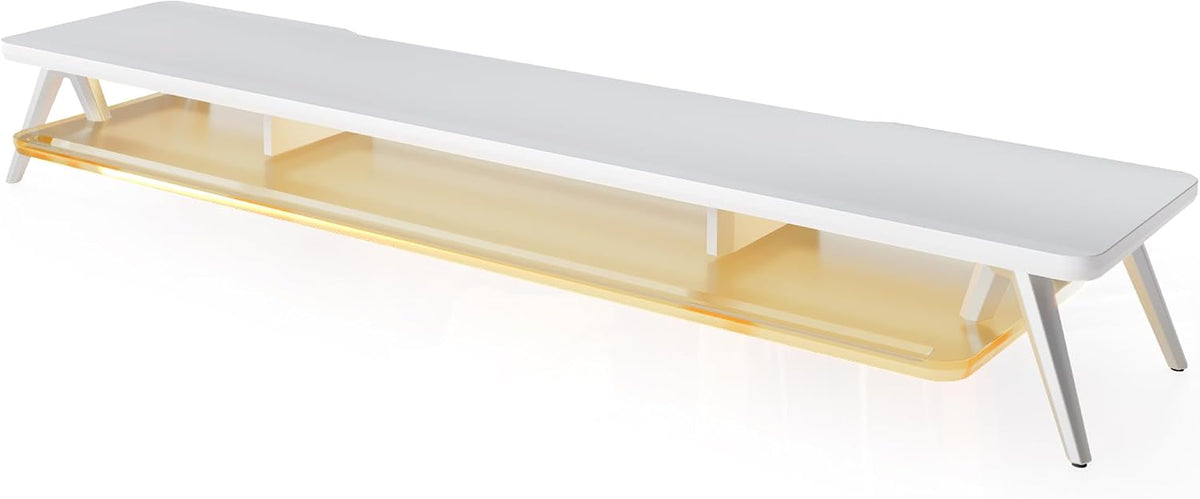 Fenge Dual Monitor Stand for Desk, Wooden Computer Riser, White