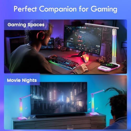 WILIT Desk Lamp for College Dorm Room, RGB Gaming Desk Light with Wireless Ch...