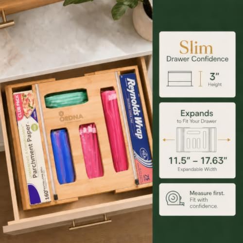 3" Slim 6-in-1 Expandable Storage Bag Organizer Kitchen Drawer - Bamboo ...