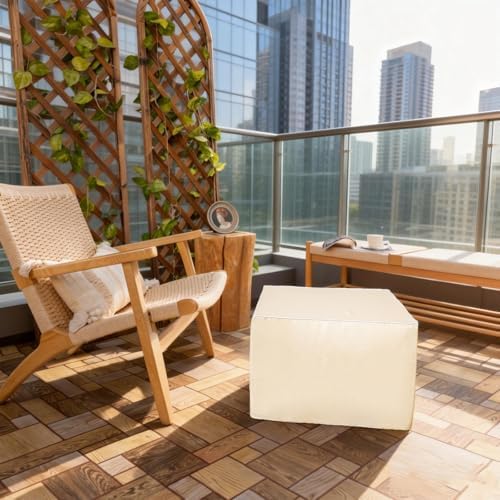 Outdoor Square Ottoman 20x20x14 In, Outdoor Footstool,Patio Footrest Linen