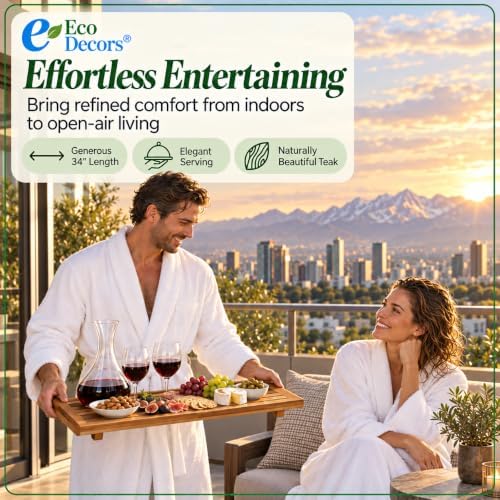 EcoDecors 34" Natural Teak Bath Tray for Tub, Bathtub Table