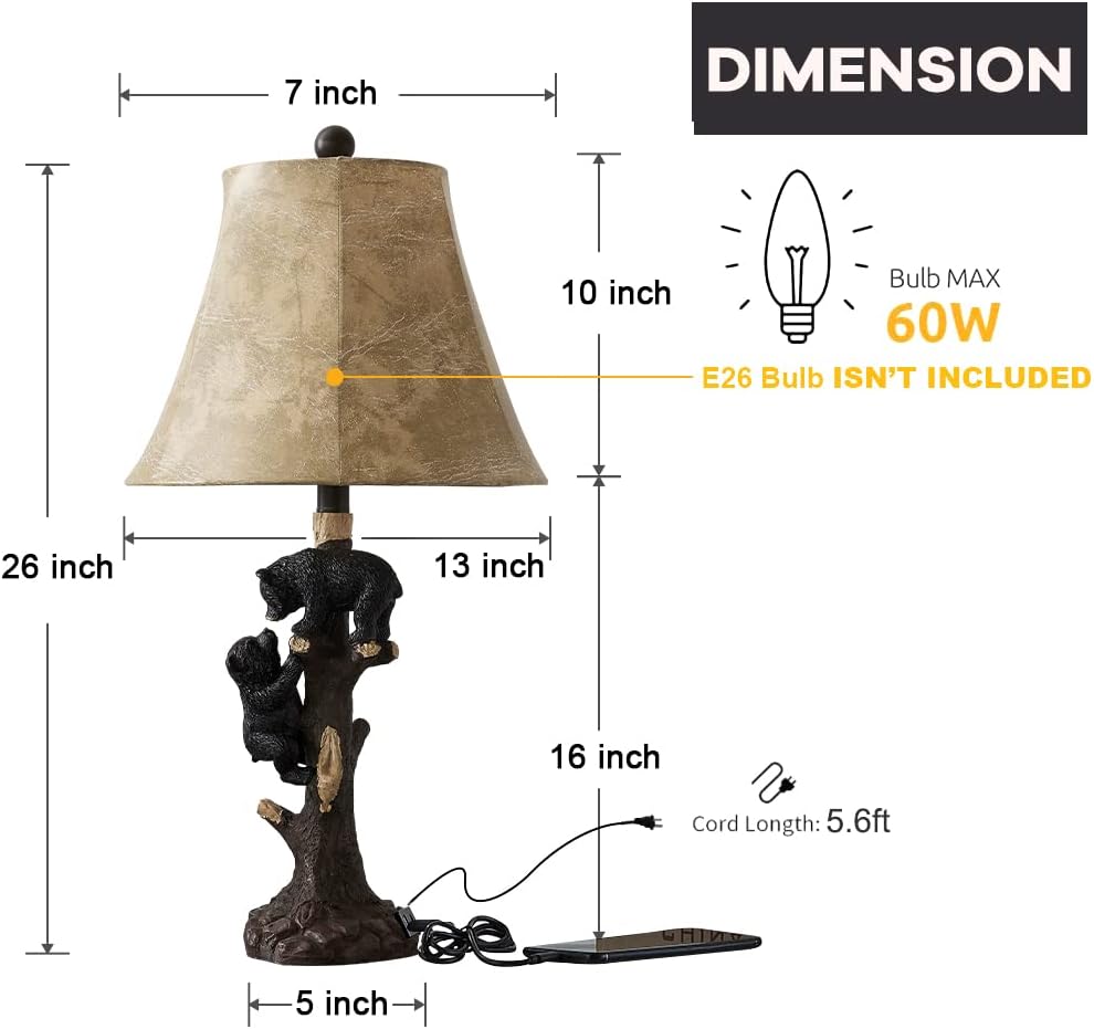 LOKHOM 26" Climbing Bears Rustic Western Table Lamp Set of 2
