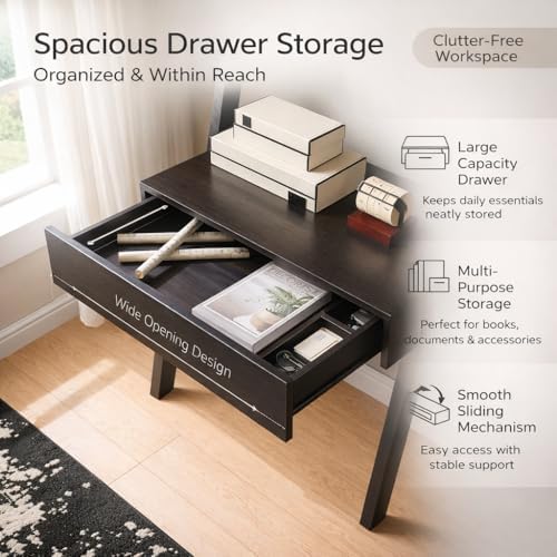 Home Office Desk with Ladder Shelf & Drawer, Computer Writing Desk with S...