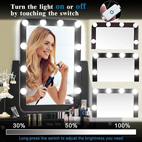 DORTALA Vanity Table Set w/Lighted Mirror, Morden Vanity Dressing Table w/ 10...