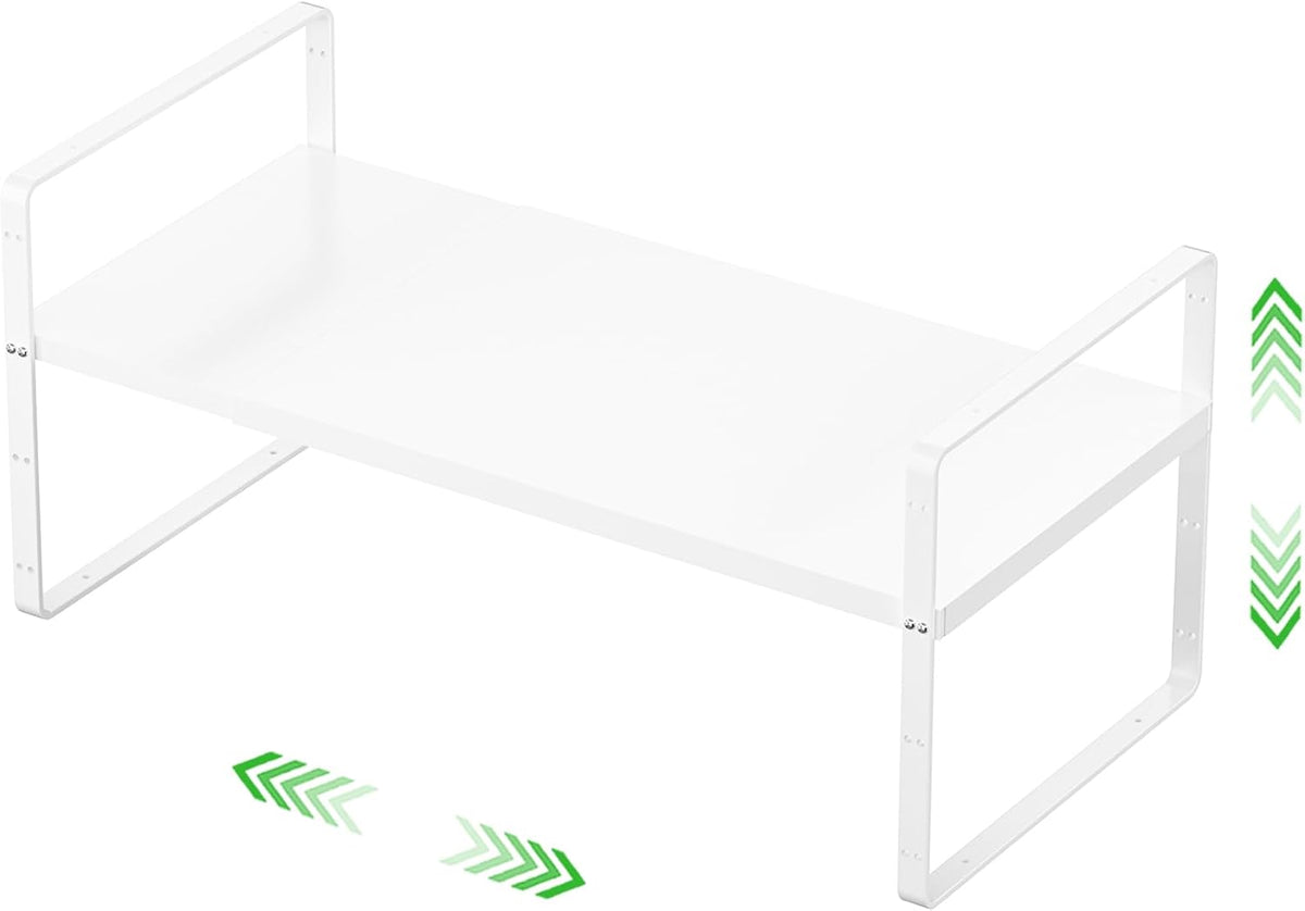 Expandable Cabinet Shelf, Stackable Organizer Rack, White Small 1 PK
