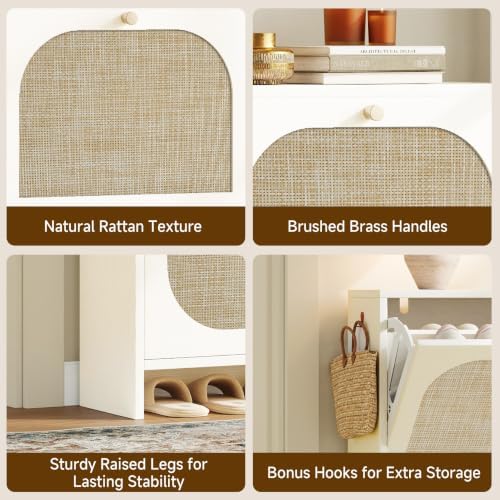 Nicetree Freestanding Ultra Slim Arched Rattan Accent Shoe Storage Cabinet fo...