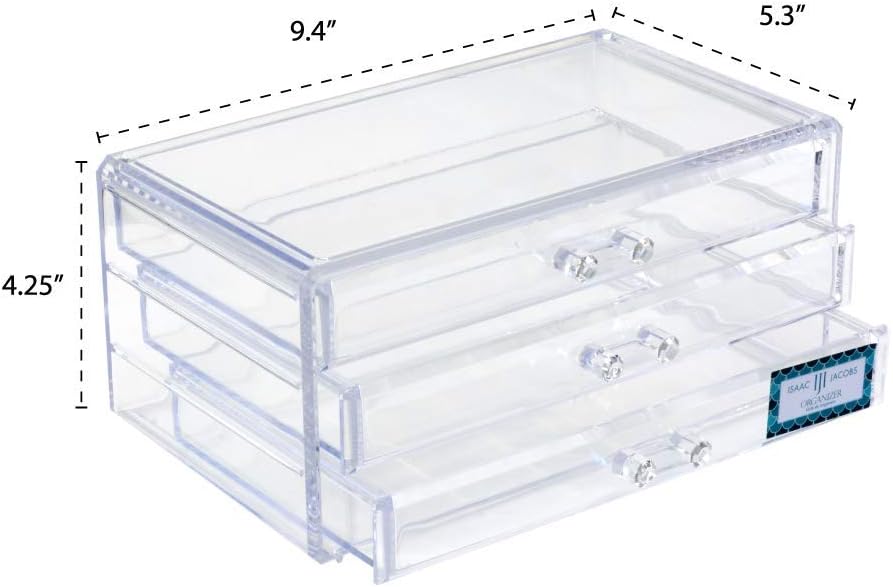 Isaac Jacobs Clear Acrylic 3-Drawer Stackable Jewelry Organizer, Cosmetic &am...