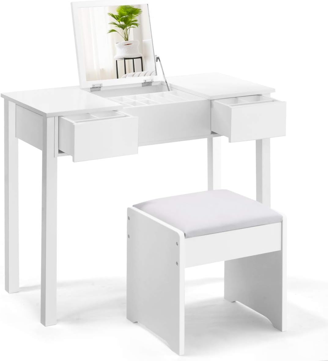 GIANTEX Vanity Set with Flip Top Mirror and Cushioned Stool, Makeup Dressing ...