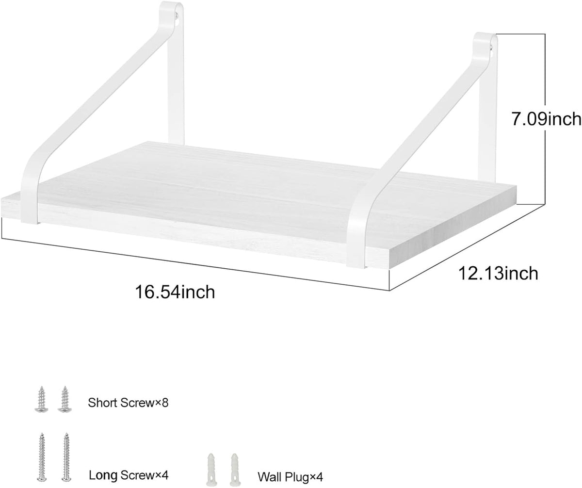 Love-KANKEI Deep Wide Floating Wall Shelves,Solid Wood,16.5"x12",White