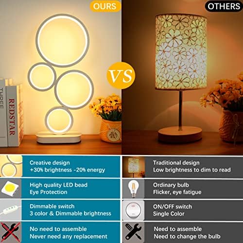 LED Table Lamp, Modern Bedside Lamps for Nightstand, 18W Dimmable LED Desk La...