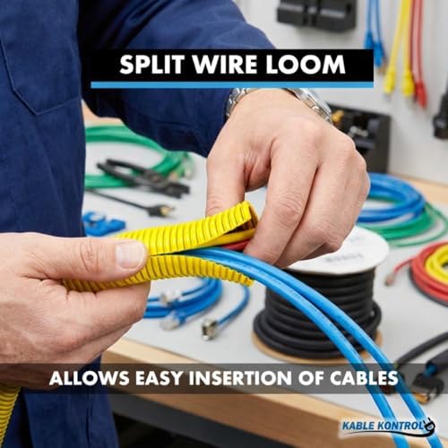 Kable Kontrol Colored Split Wire Loom Tubing 1/4” Inch 3,200 Ft Long - Yellow...