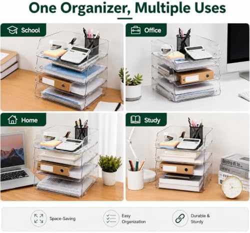 Clear Acrylic Paper Tray, 4 Tier Paper Organizer for Desk