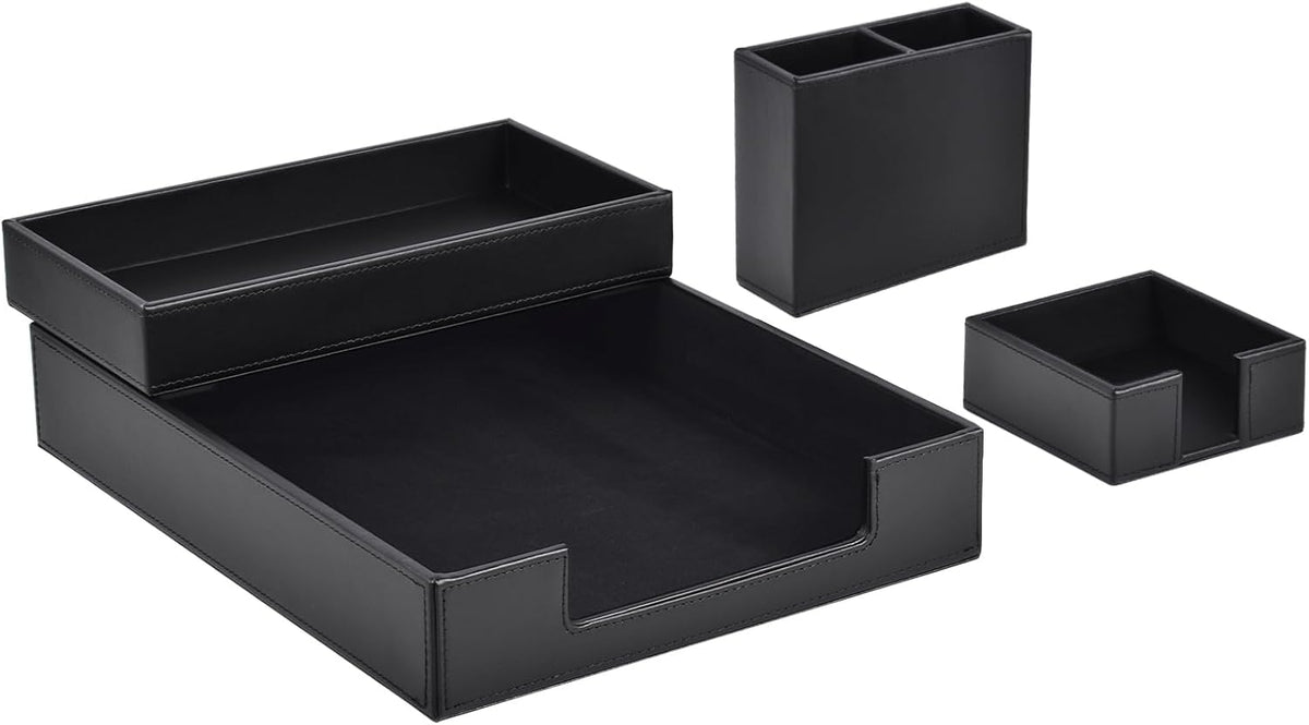 4 Pack Leather Office Supplies/Desk Organizer for Letter Paper Tray,Sticky No...
