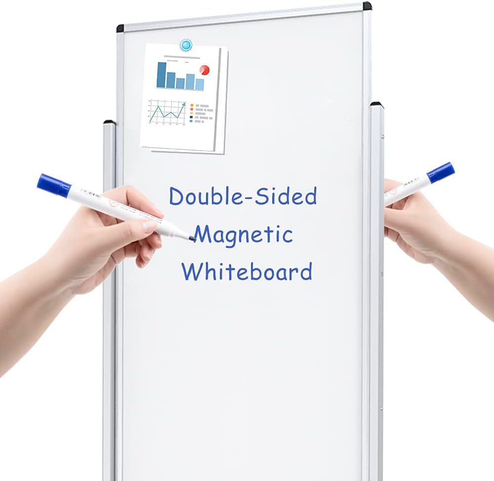 VIZ-PRO Double-Sided Magnetic Stand Whiteboard, 48 X 24 Inches, Aluminium Fra...