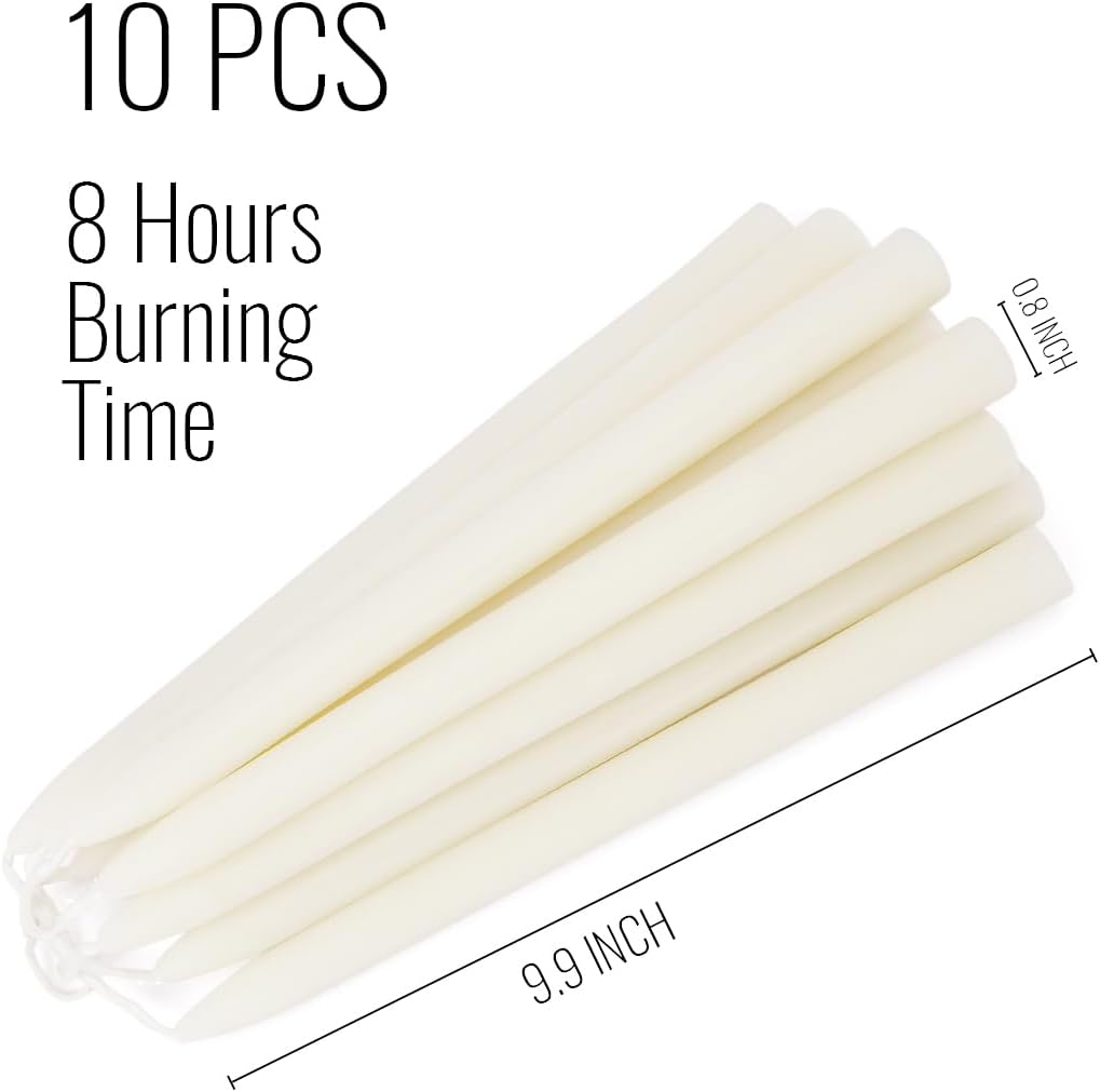 Ivory Beeswax Taper Candles- 9 Hour Burn Time,Pure Natural Hand Poured Beeswa...