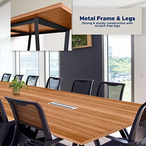 12FT Conference Table with Cable Management Grommets — Modern Rectangle Offic...