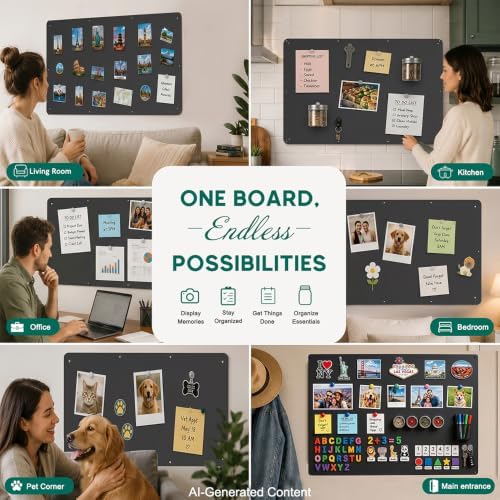 36" x 24" Magnetic Board for Wall, Heavy Duty, Black