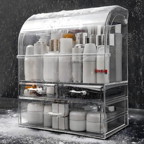 Clear Large Acrylic Makeup Organizer With Lid Cosmetic Storage Drawers Portab...