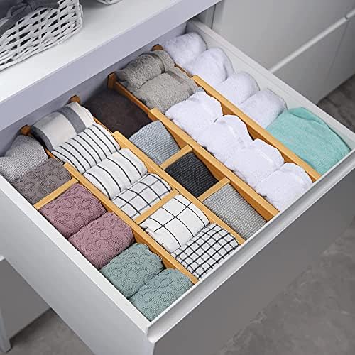 Adjustable Bamboo Drawer Dividers for Clothes, Kitchen Utensils, Office Desks...