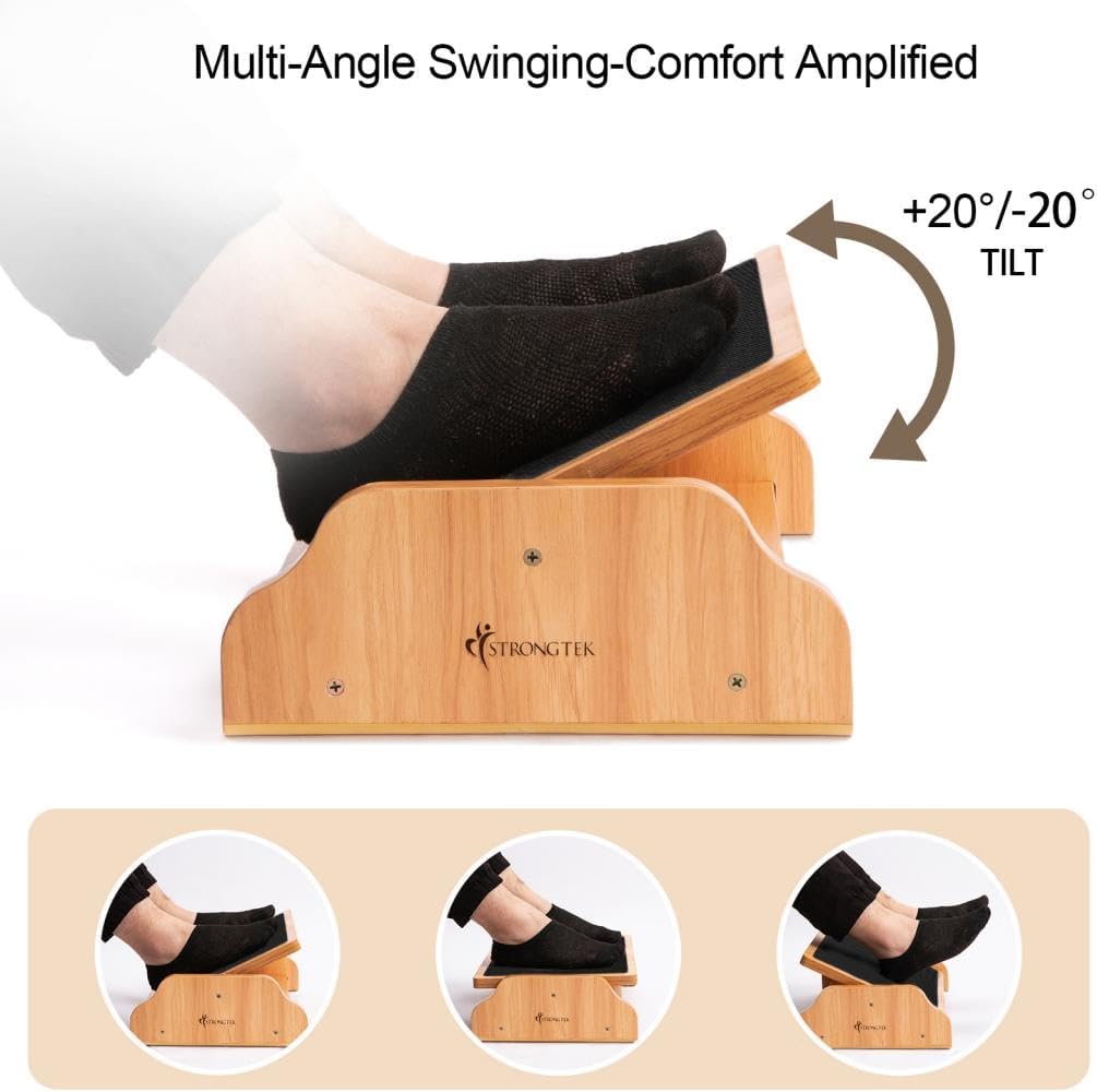 StrongTek Under Desk Adjustable Foot Rest, Wooden Rocking Footrest