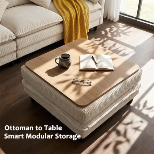 Corduroy Storage Ottoman Coffee Table for Modular Sectional Couch, Corduroy F...