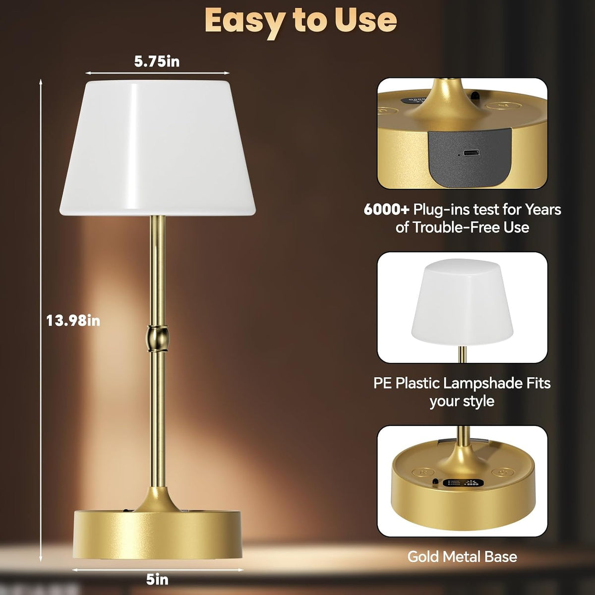 Rechargeable Cordless Table Lamp with Touch Control Stepless Dimming