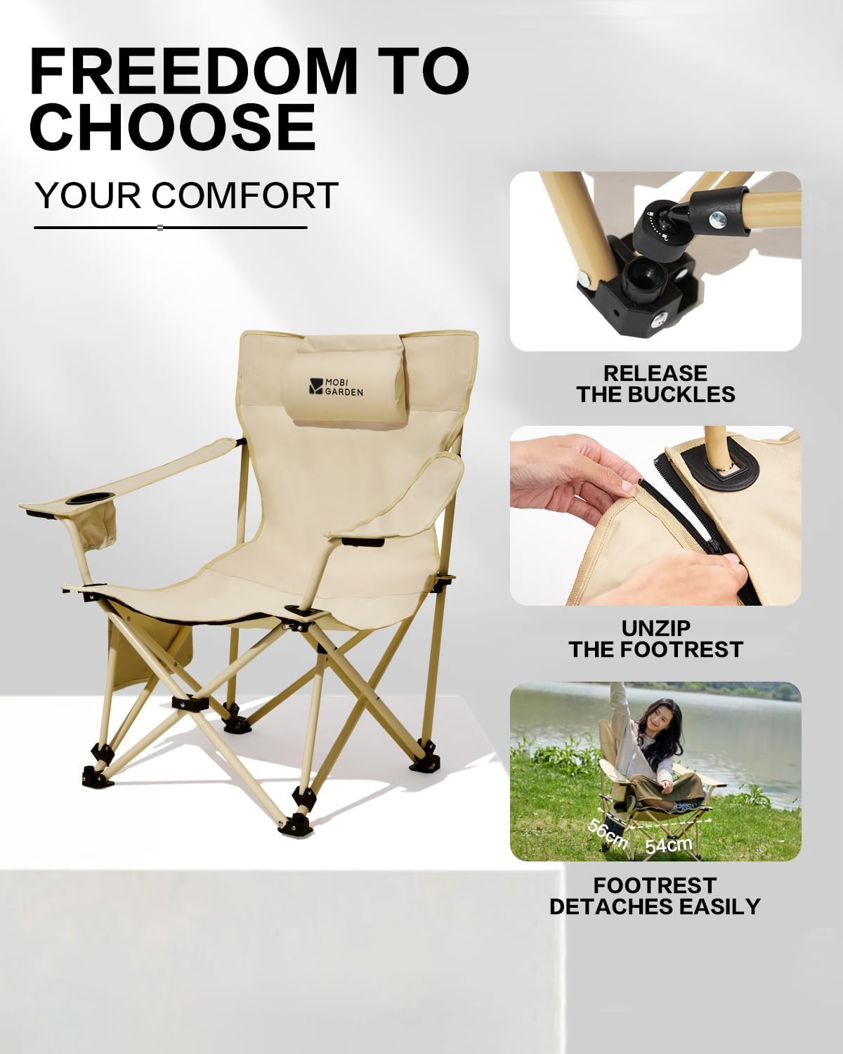 MOBI GARDEN Reclining Camping Chair with Foot Rest, Folding Lounge Chair