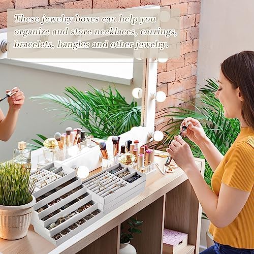 Junkin 18 Pcs Stackable Jewelry Drawer Organizer Inserts Gray