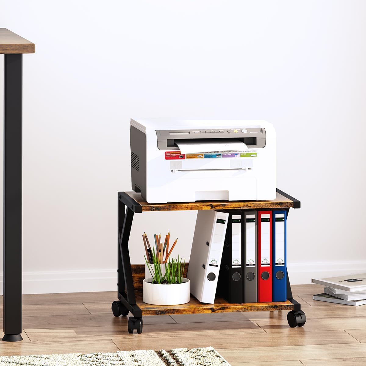 aboxoo Desktop Printer Stand with 2 Tier Wood Storage Shelves,Under Desk Prin...