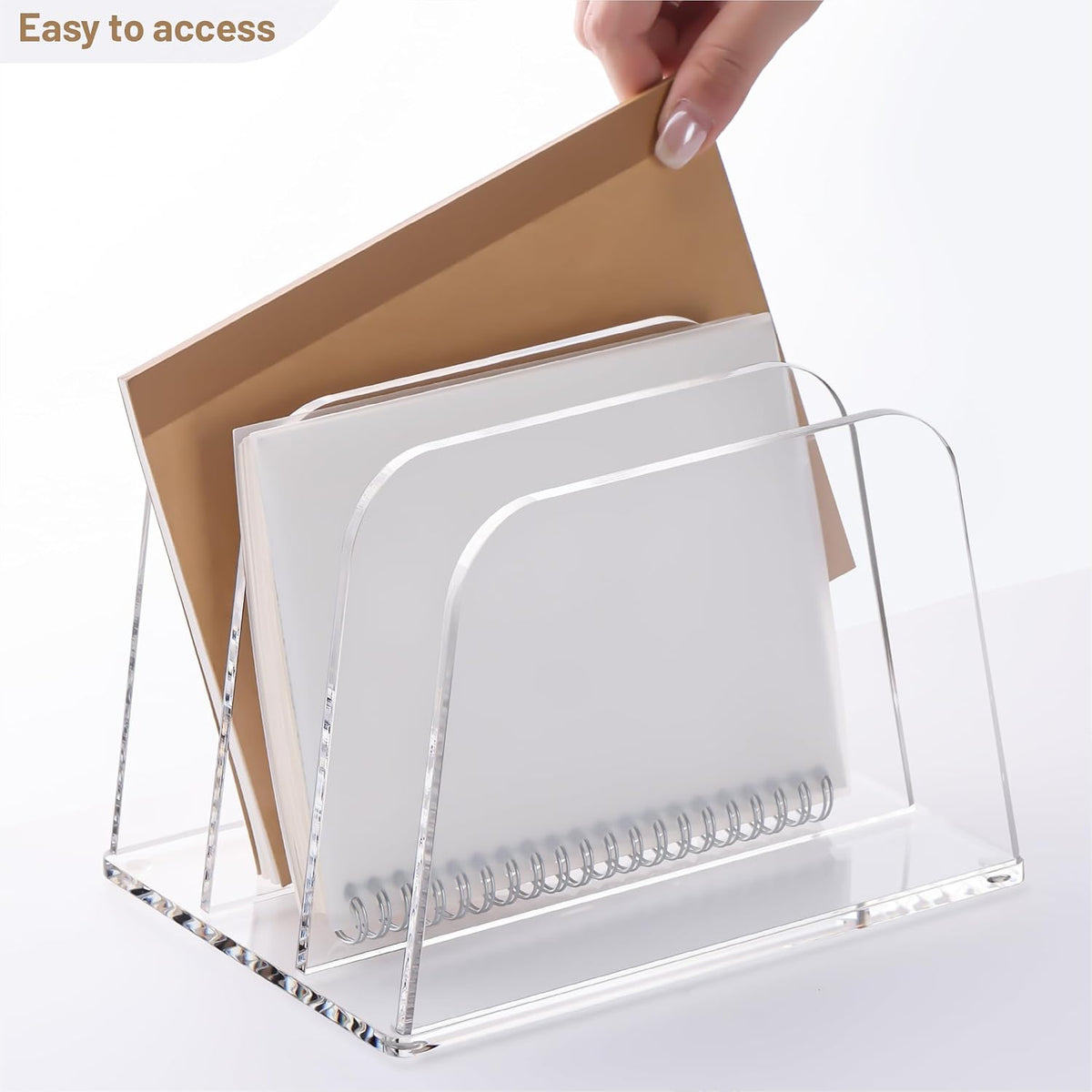 YUXUN Clear Acrylic Desktop File Sorter Organizer,Upright File Organizer, 3-S...