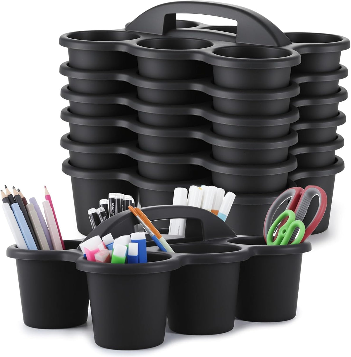 gisgfim 6 Pack Classroom Caddy Organizer with Handle, 6 Compartments, Black
