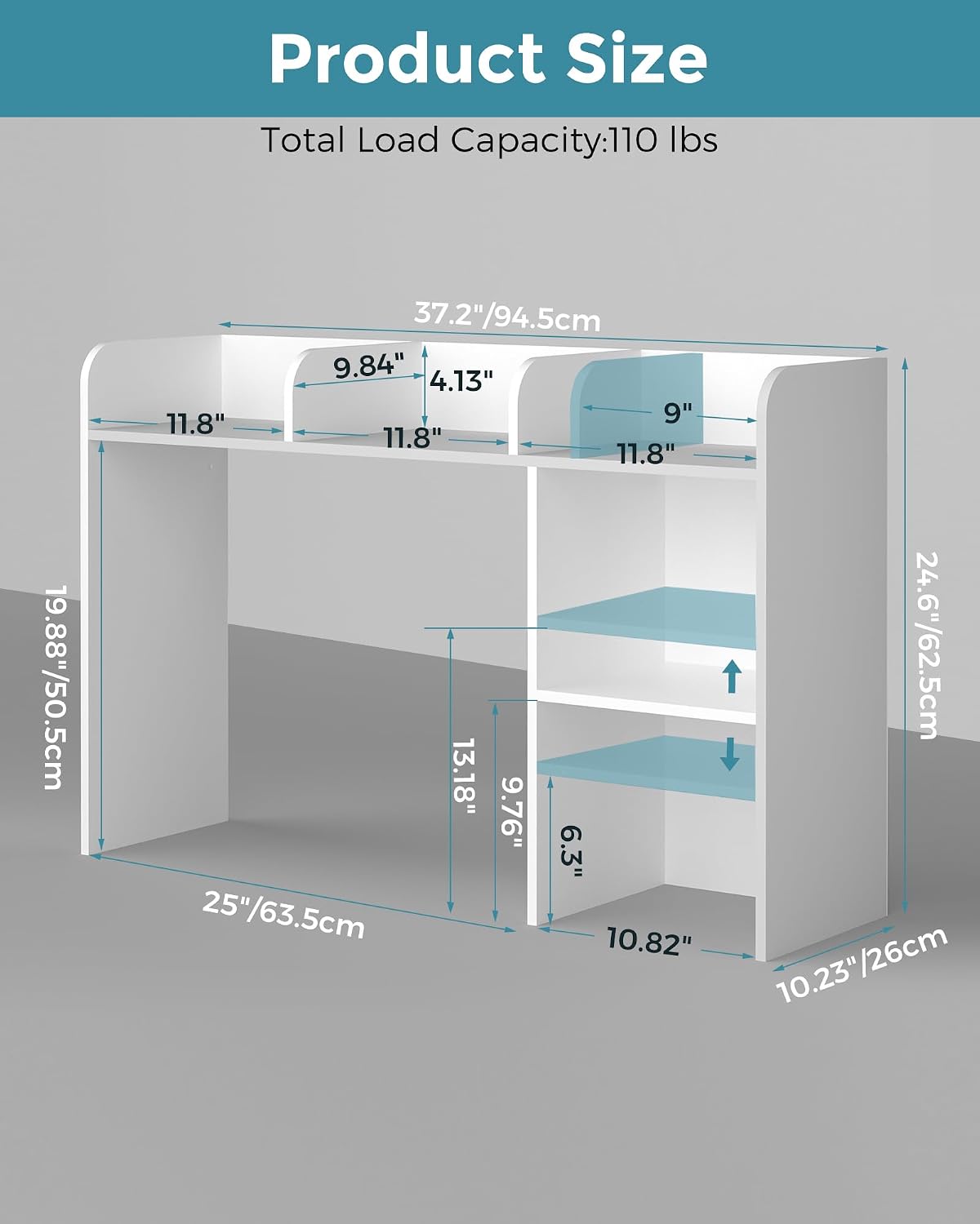 LAND·VOI Desktop Bookshelf, Countertop Storage Hutch with 5 Shelves for Compu...