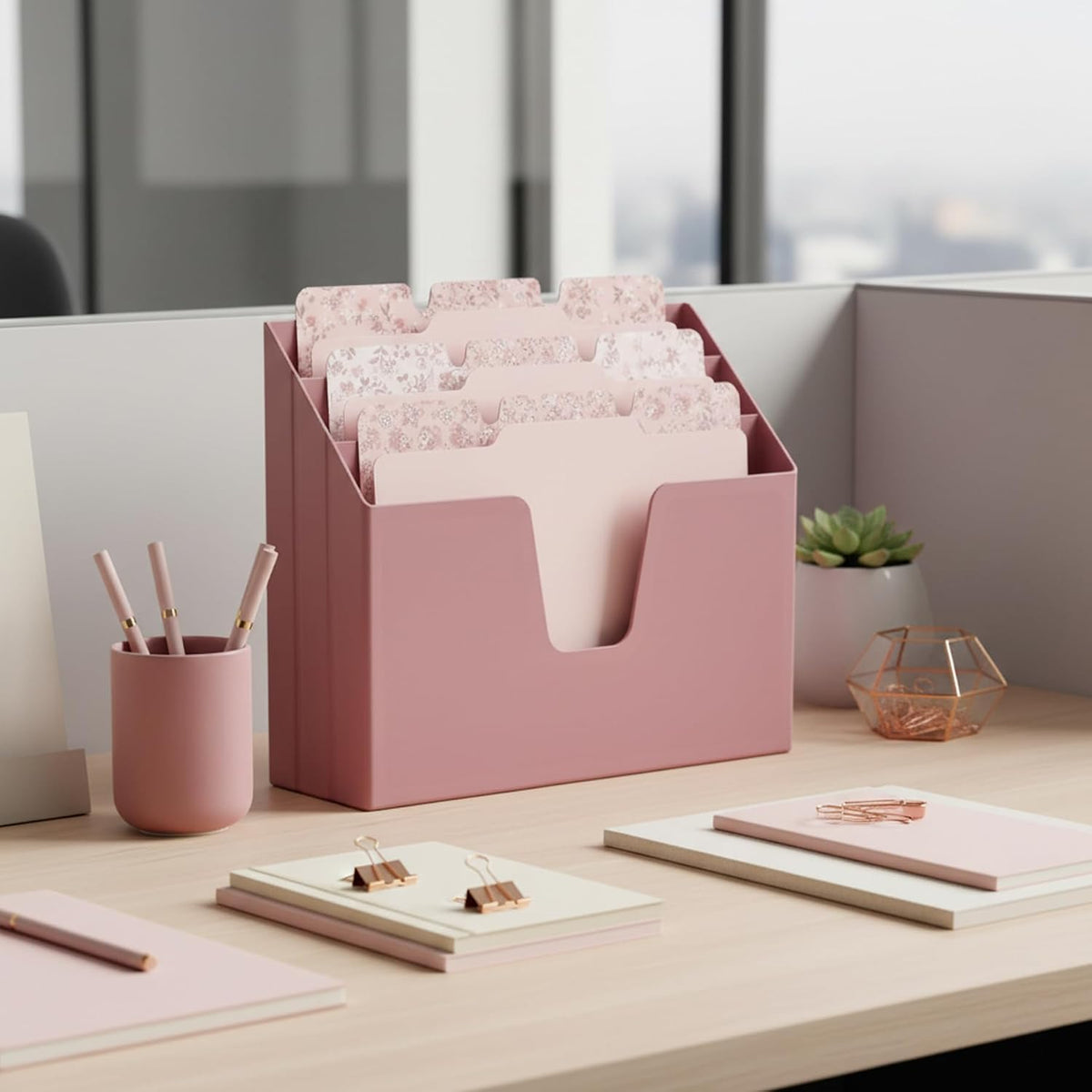 Acrimet Horizontal Triple File Folder Organizer Sorter, Letter Size, Pink