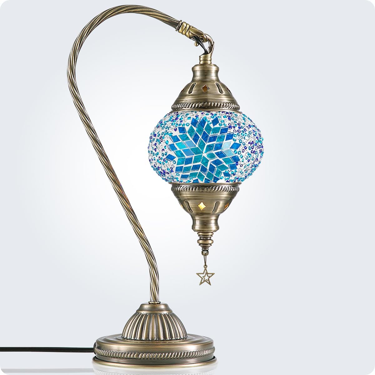 Yarra-Decor Turkish Moroccan Mosaic Glass Bedside Lamp (Blue2)