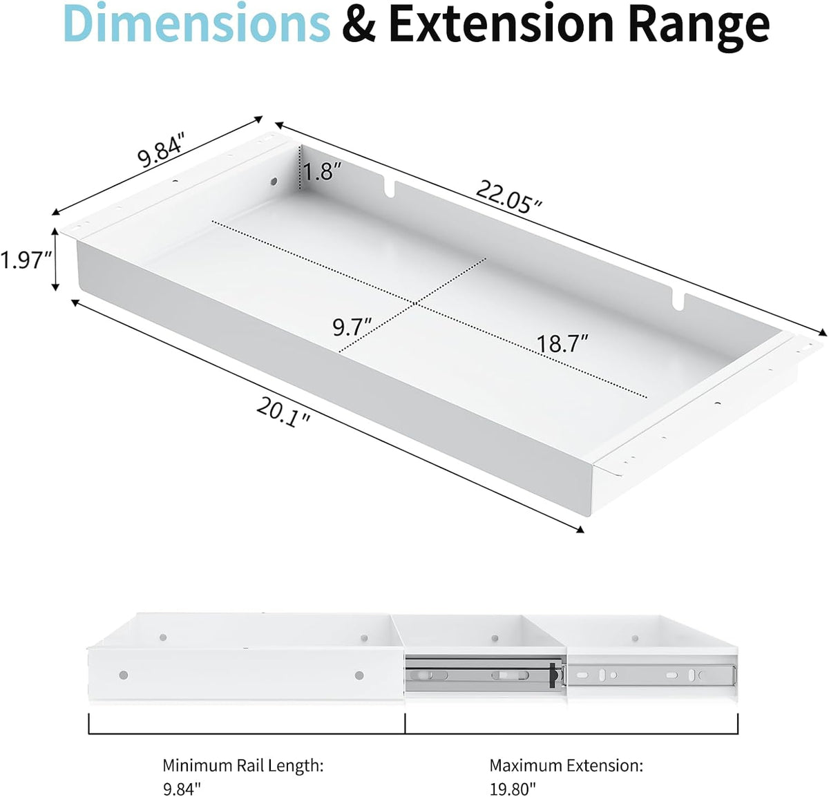 Under Desk Drawer,20.1 inch Carbon Steel Slide-Out Under Table Storage Organi...