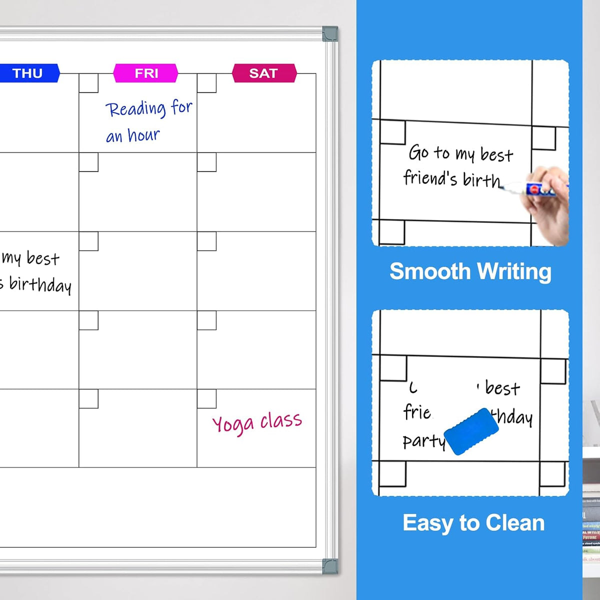 Large Monthly Calendar Whiteboard for Wall 72"X40", Aluminum Frame