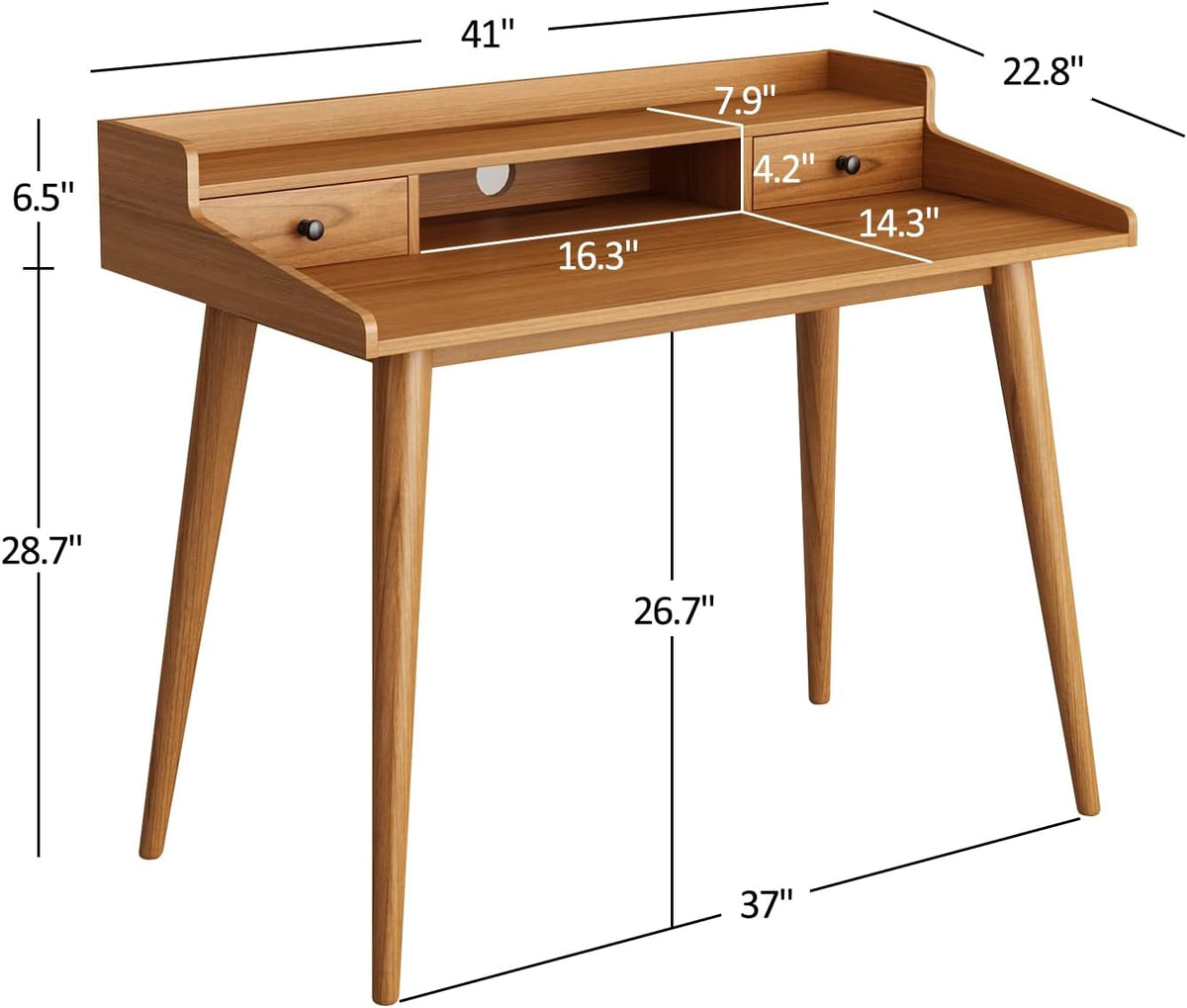 Mid Century Modern Desk, 41" Wood Home Office Writing Computer or Laptop...
